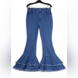 Jealous Tomato Ruffle Flare Jeans Size Small Tiered Bell Bottom (NWOT)